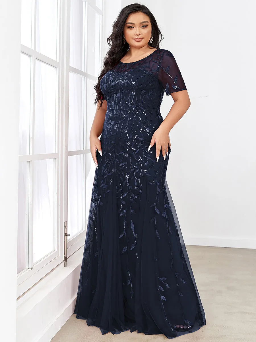 Robe Sirène Grande Taille en Tulle à Imprimé Floral et Paillettes