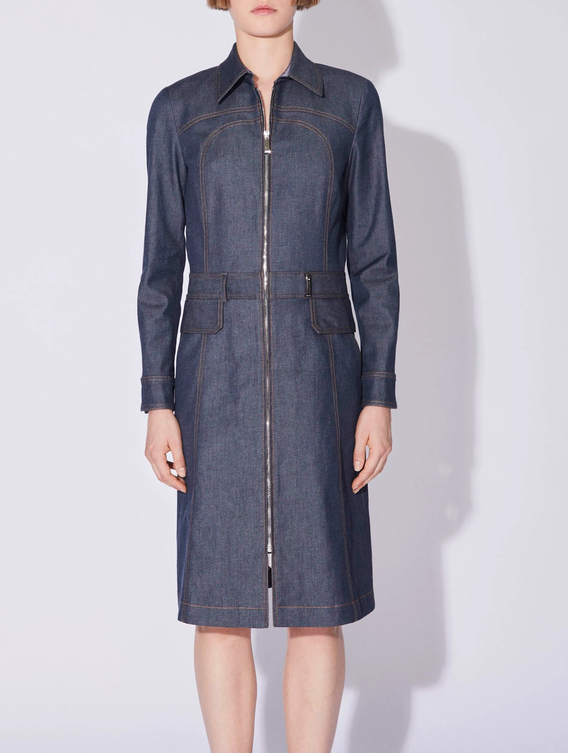 Robe zippée en denim lavé bleue