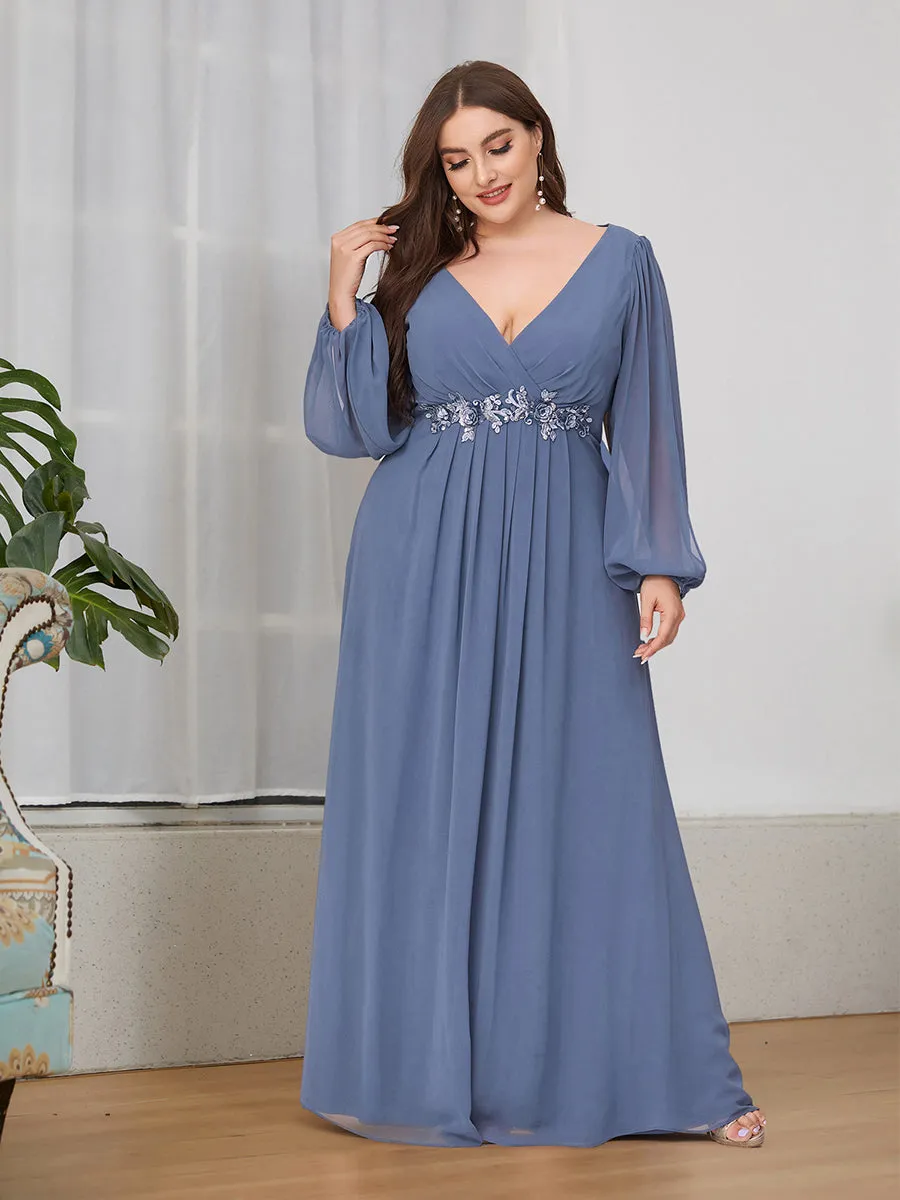 Robes de soirée élégantes en mousseline de soie grande taille avec manches longues en lanterne