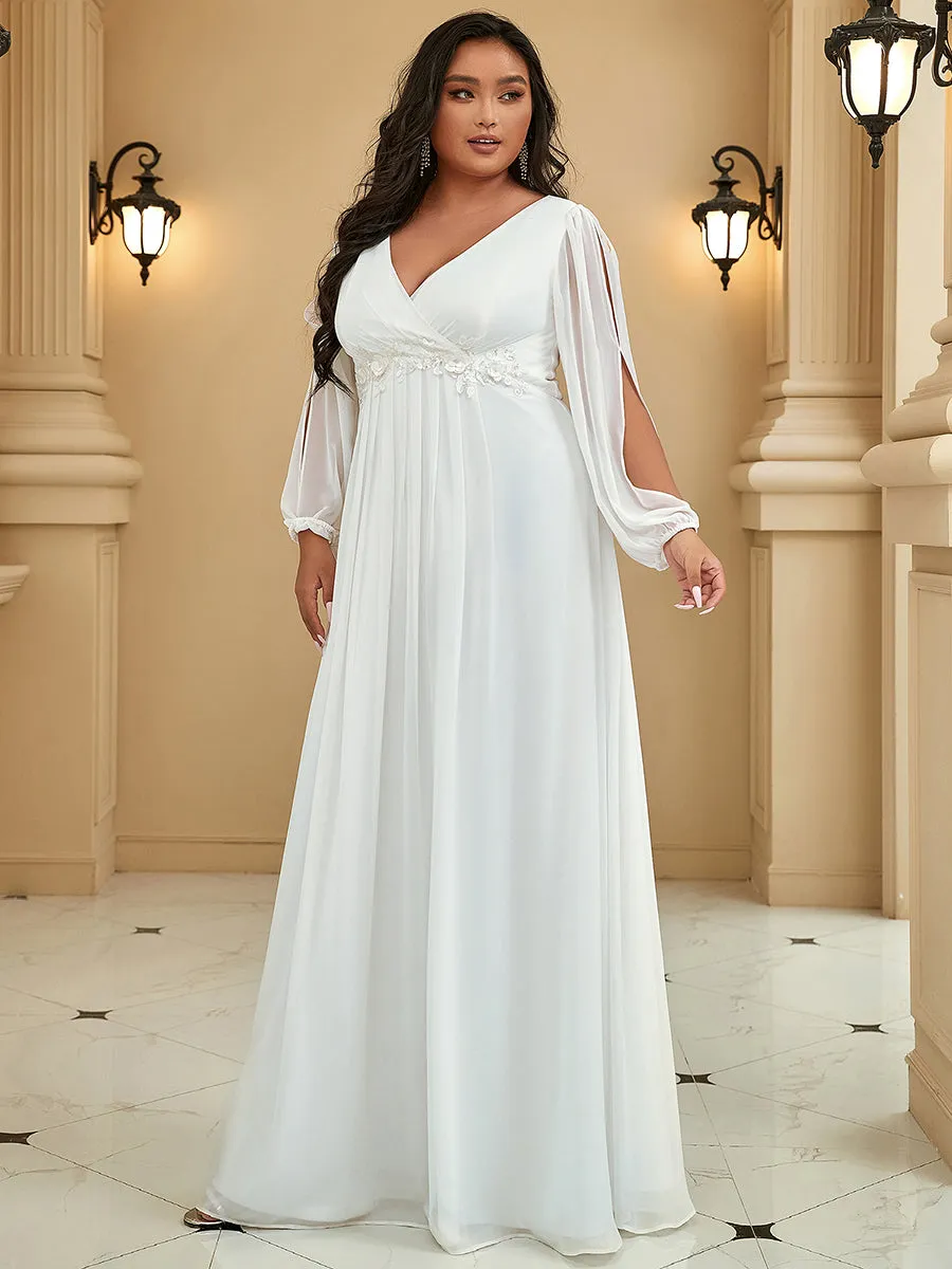 Robes de soirée élégantes en mousseline de soie grande taille avec manches longues en lanterne