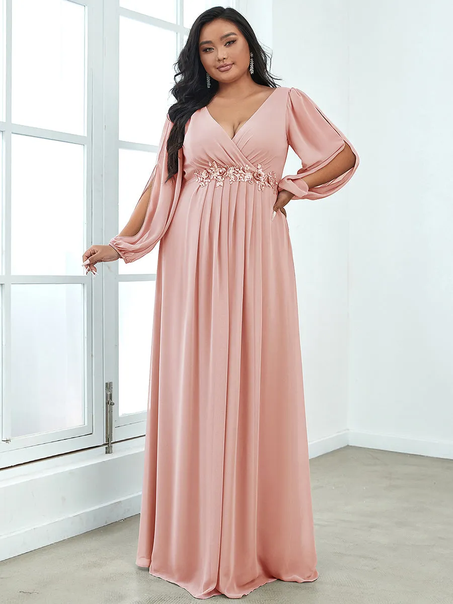 Robes de soirée élégantes en mousseline de soie grande taille avec manches longues en lanterne