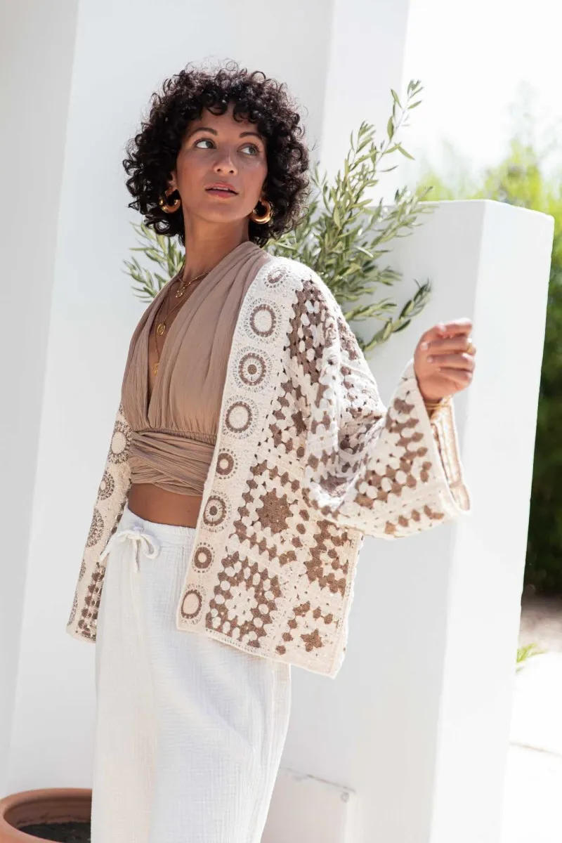 ROSA Taupe - Gilet Crochet femme