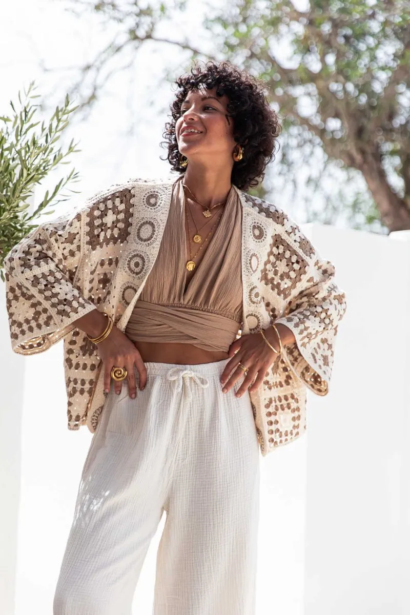 ROSA Taupe - Gilet Crochet femme