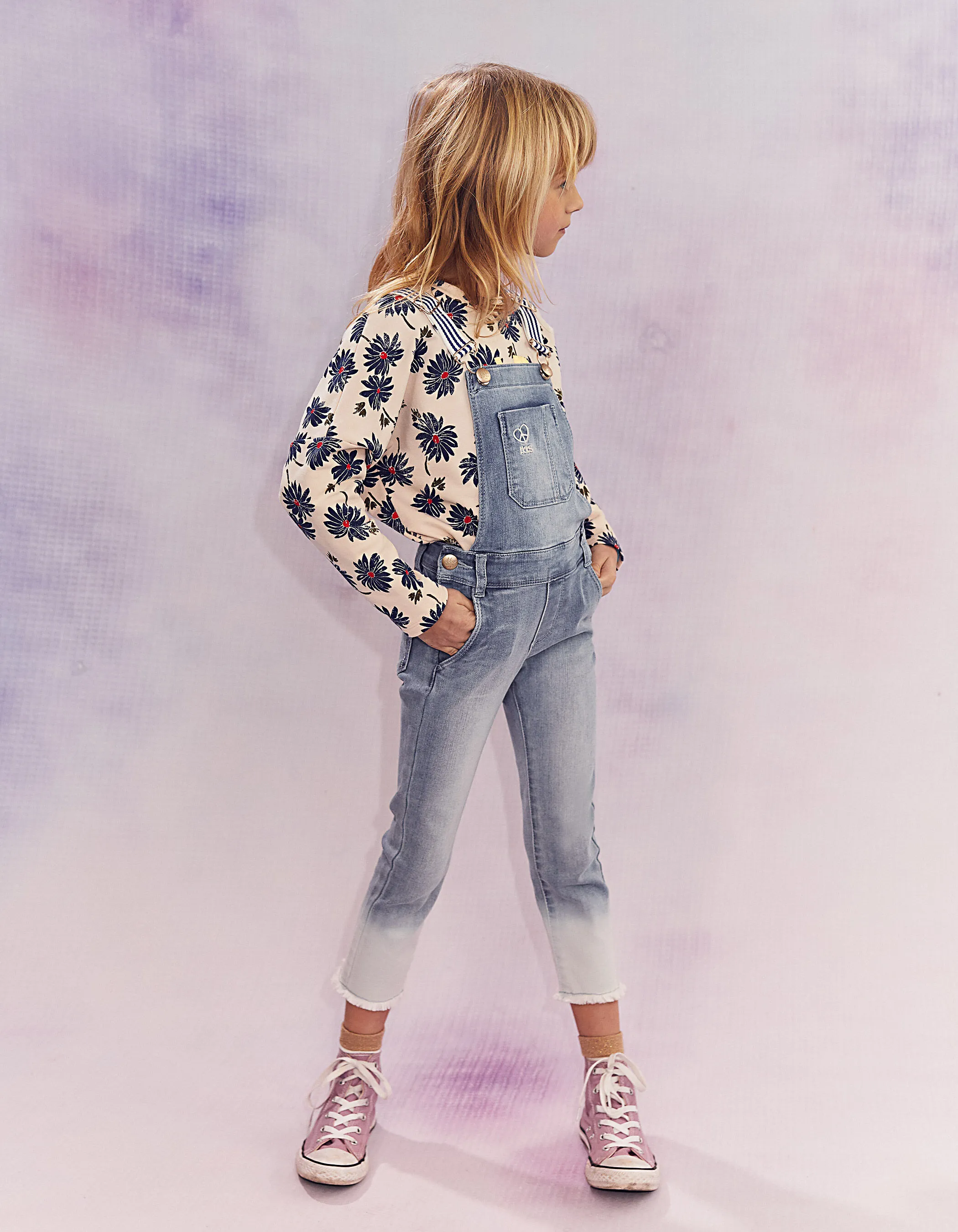 Salopette en jeans faded blue fille