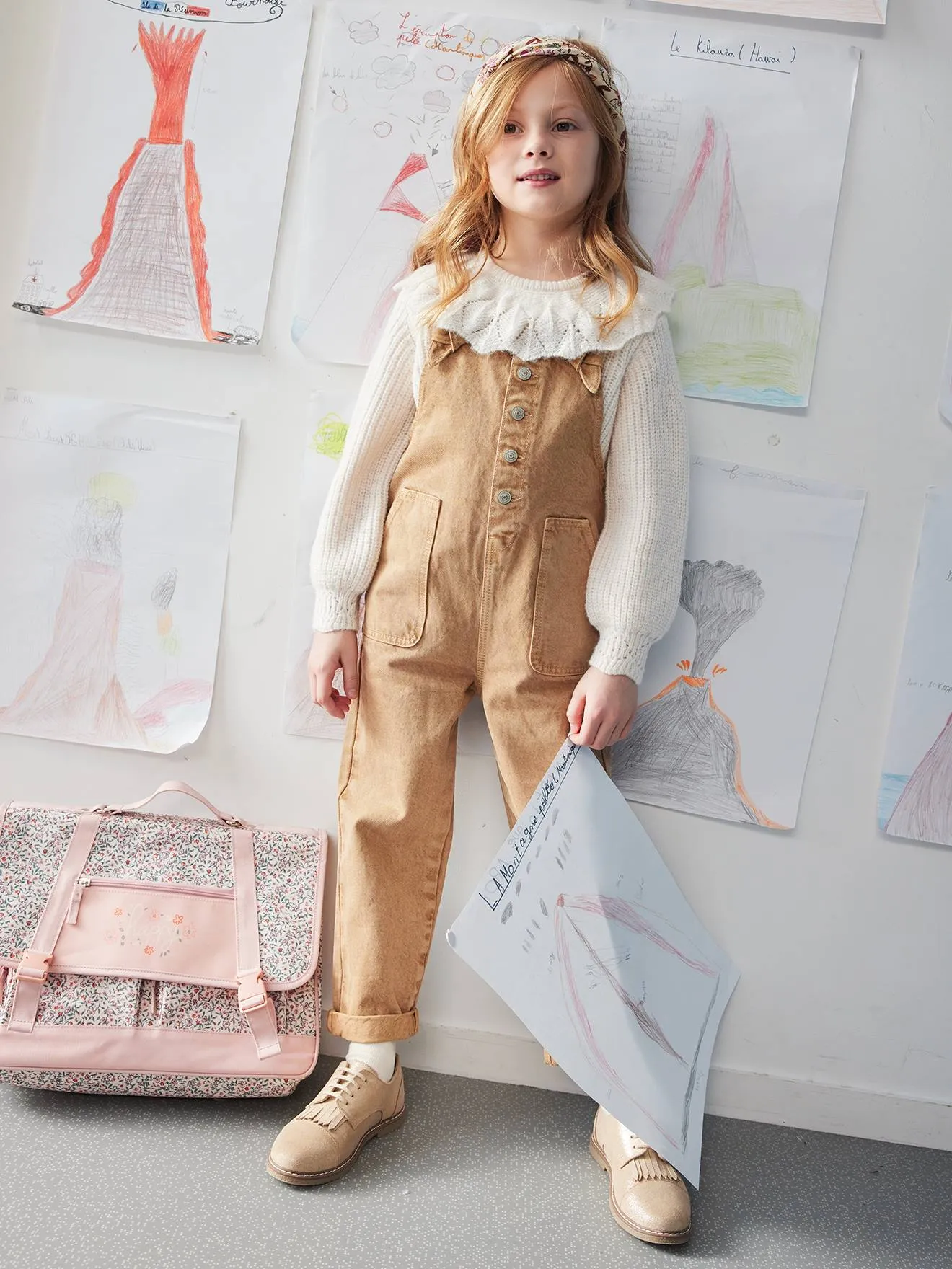 Salopette style charpentier fille taupe - Vertbaudet