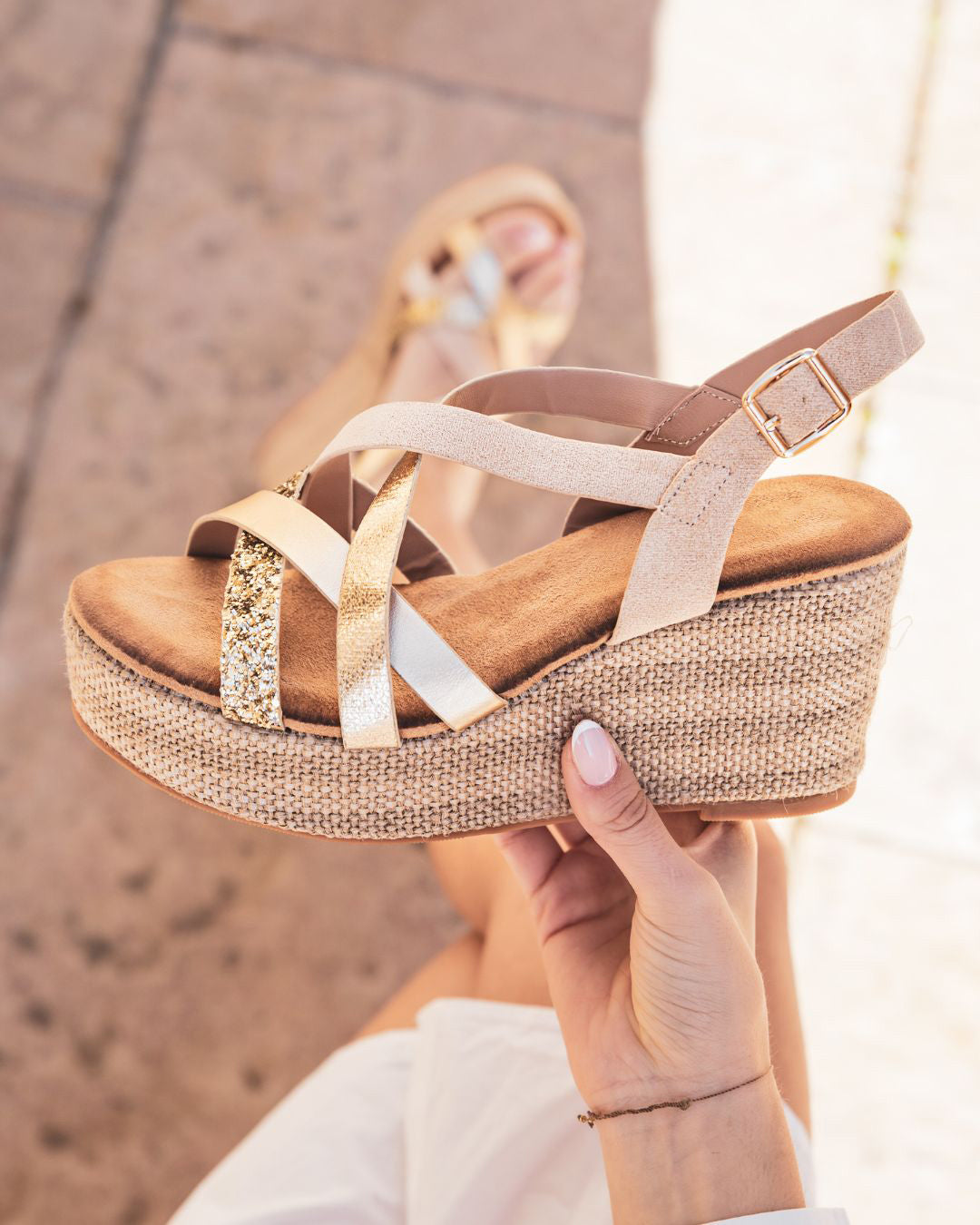 Sandale femme compensée beige - Lauren