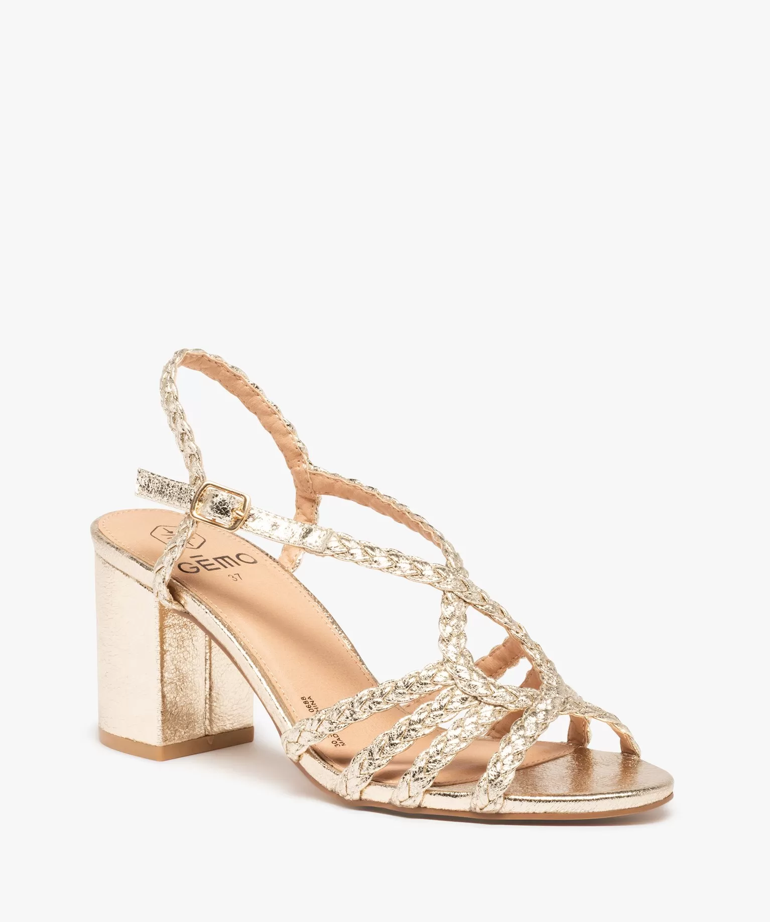 sandales femme a talon et brides tressees brillantes jaune sandales a talon