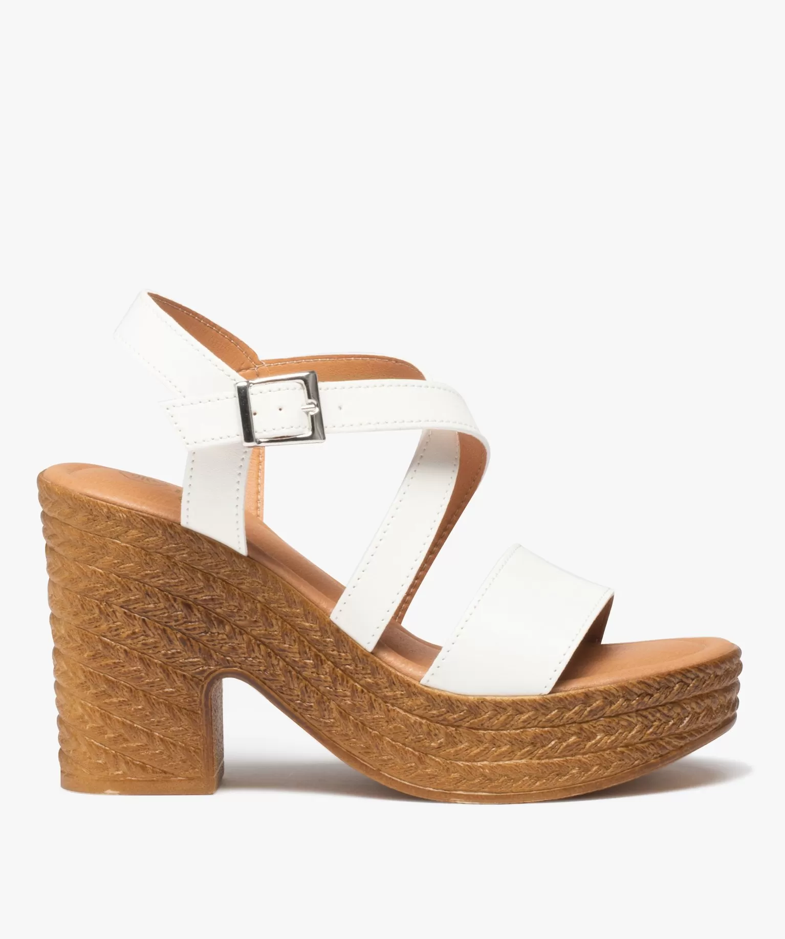 sandales femme a talon plateforme et semelle tressee blanc sandales a talon