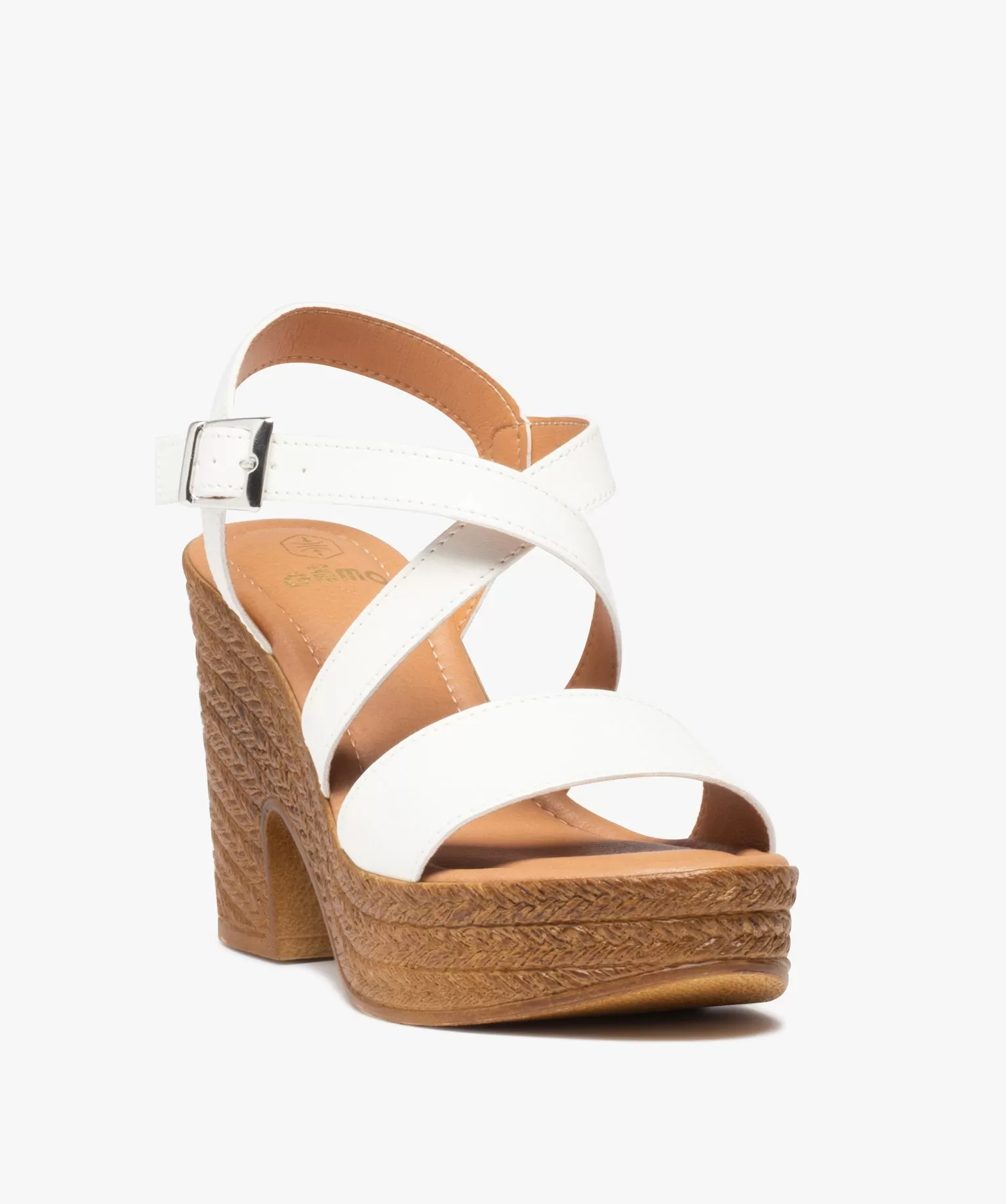 sandales femme a talon plateforme et semelle tressee blanc sandales a talon