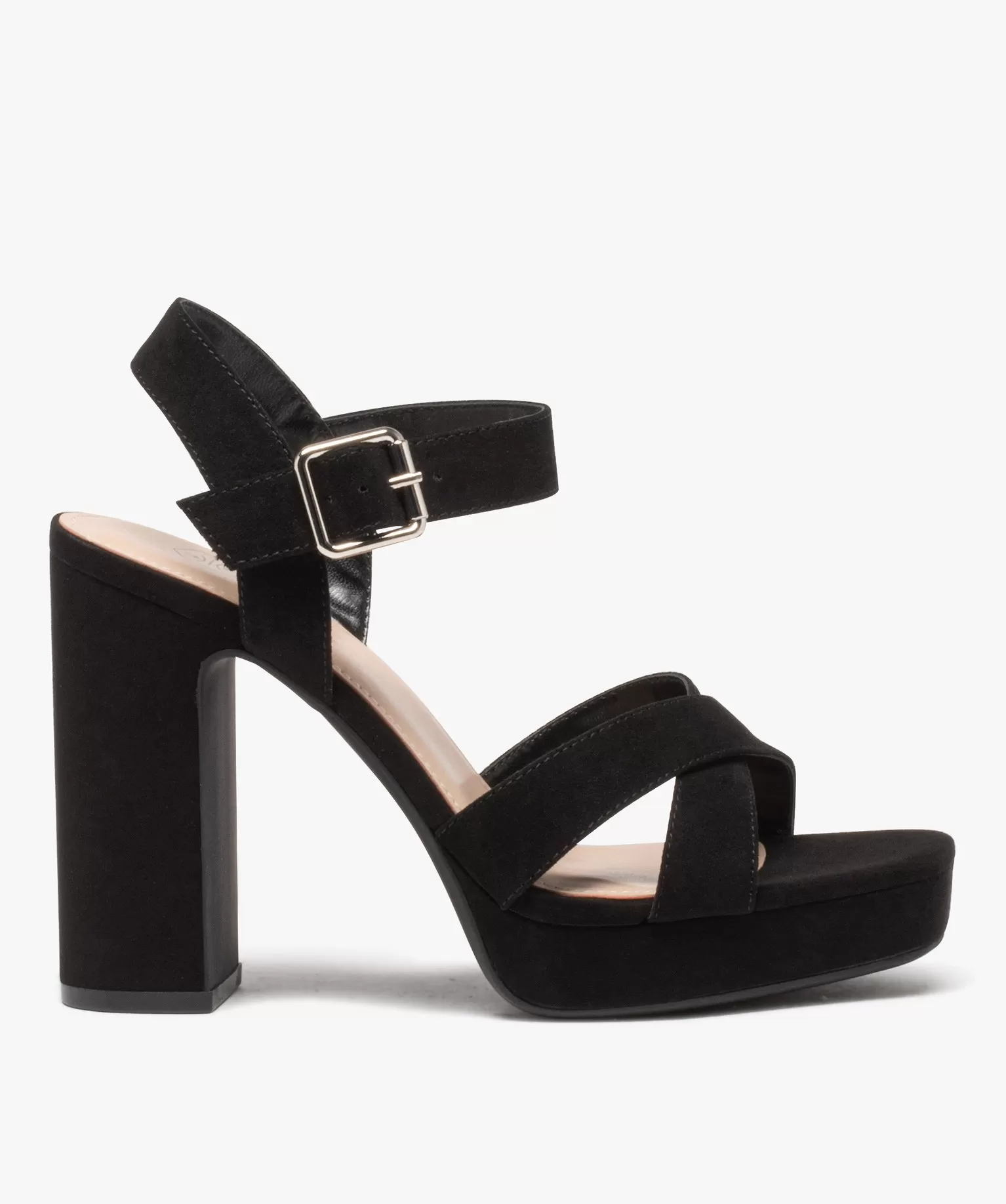 sandales femme a talon unies en suedine a brides croisees noir sandales a talon