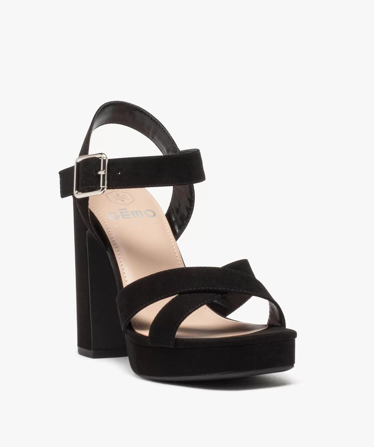 sandales femme a talon unies en suedine a brides croisees noir sandales a talon