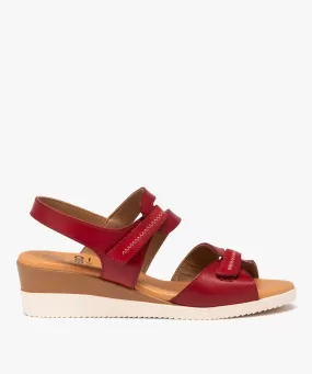 sandales femme compensees a brides scratch en cuir rouge sandales a talon