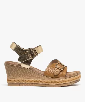 sandales femme compensees avec brides a boucle fantaisie orange sandales a talon