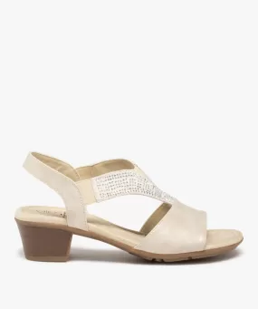 sandales femme confort a talon et brides elastiques a strass beige sandales