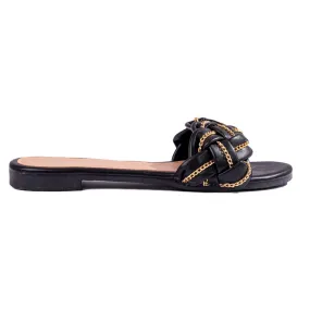 Sandales noires élégantes avec une chaîne de Shelovet le noir