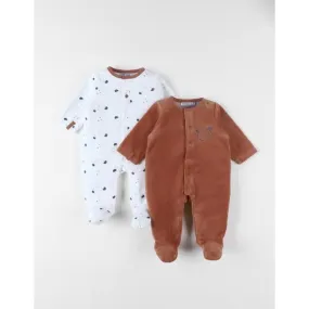 Set de 2 pyjamas dors-bien imprimé ours en velours beige - Noukies