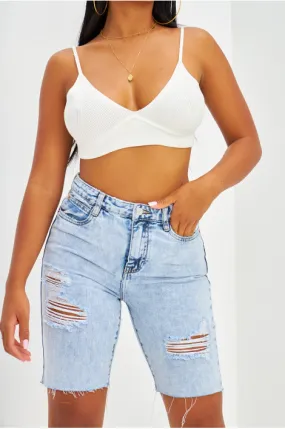 Short en jean effet déchiré bleu clair