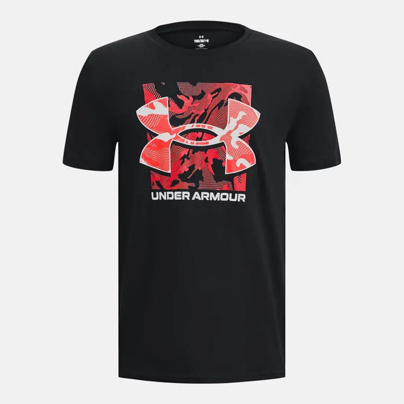 Short Sleeve Child T-Shirt Under Armour Box Logo Camo - Black/White