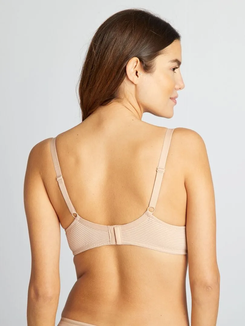 Soutien-gorge microfibre à fines rayures ajourées D&E - Rose pâme