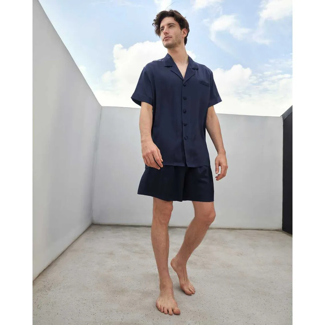 Suite De Pyjashort En Soie Luxueuse Classique Pour Homme bleu marine LilySilk - Pyjama & Peignoir Homme sur MenCorner