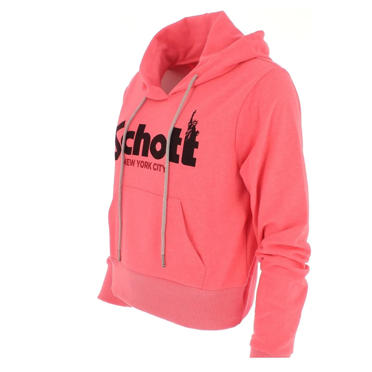 SWEAT FEMME CAPUCHE  LOGO SCHOTT USA ROSE FLASHY