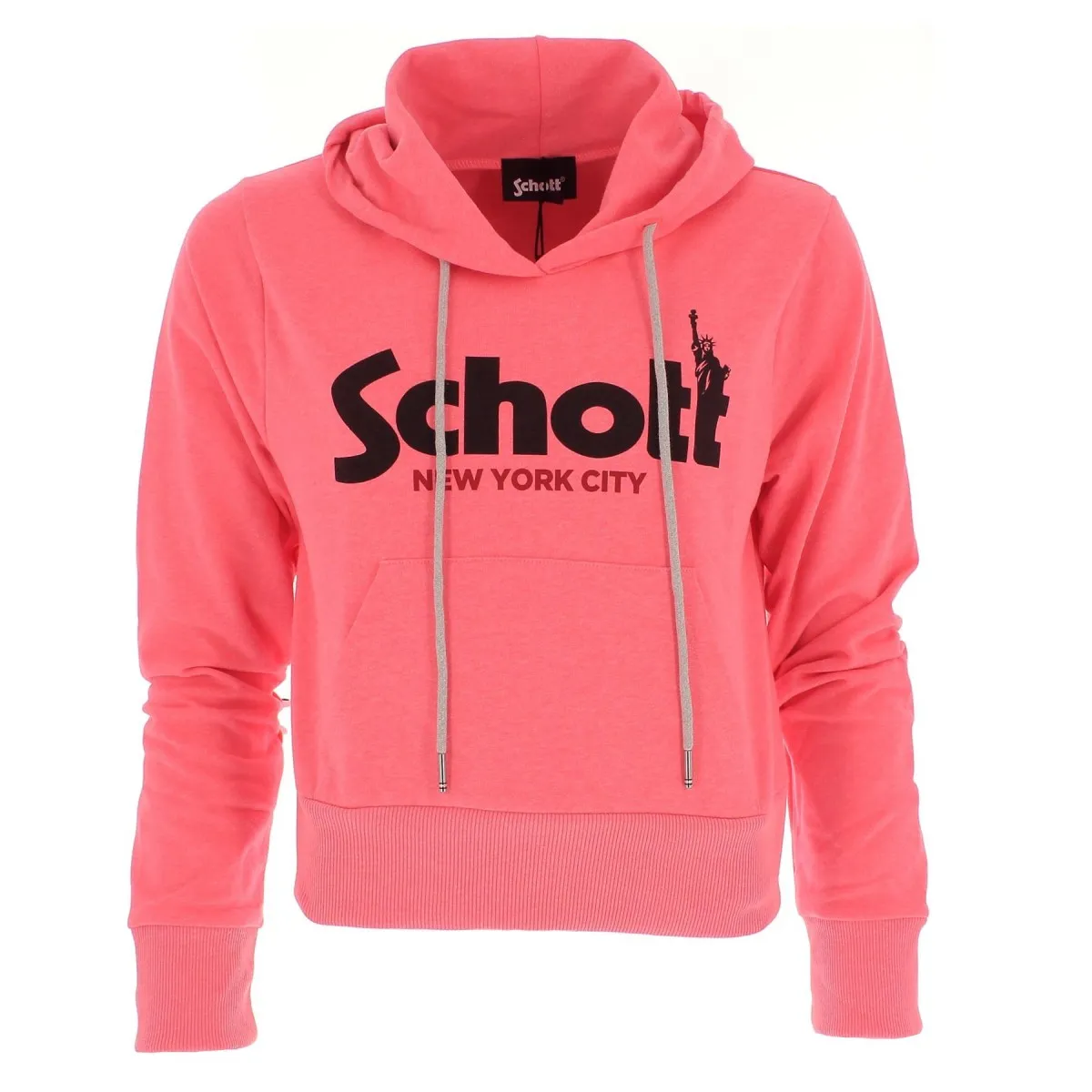 SWEAT FEMME CAPUCHE  LOGO SCHOTT USA ROSE FLASHY