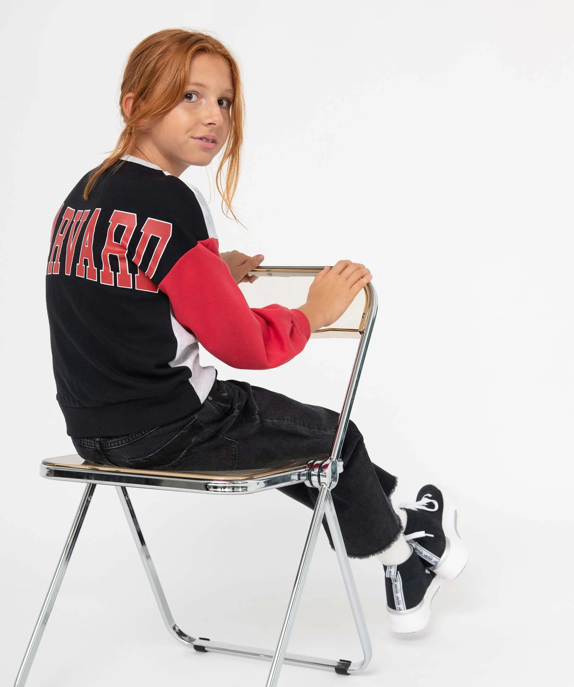 Sweat fille avec manches contrastantes - Harvard gris clair