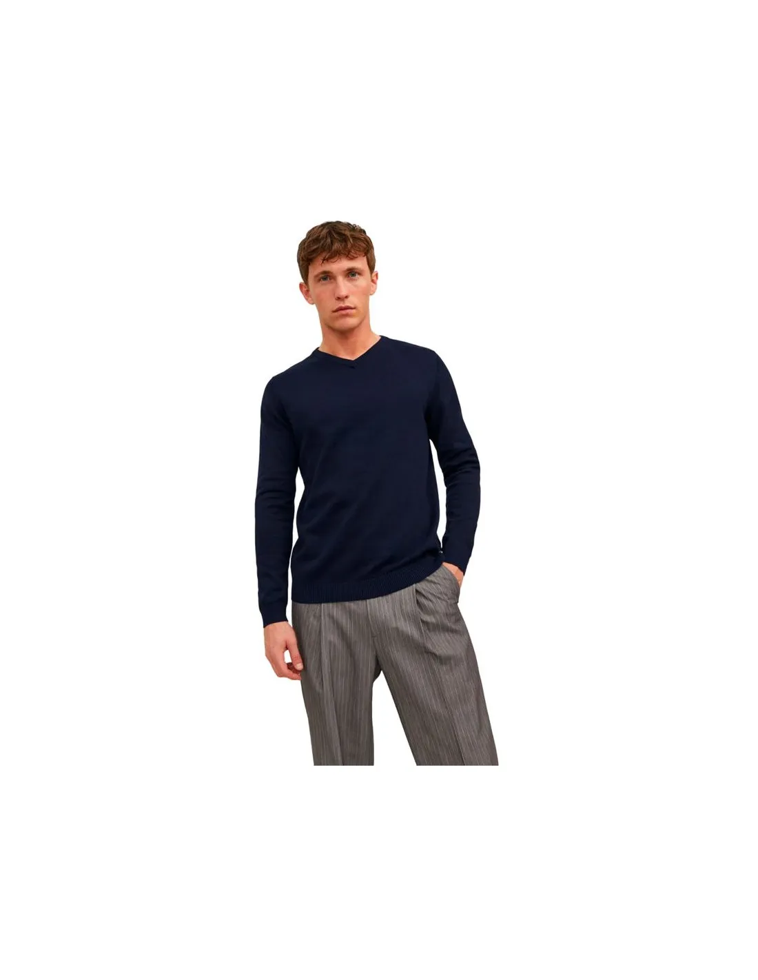 Sweat Jack and Jones ebasic Tricot col V Marine Homme