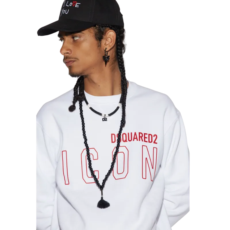 Sweat-shirt col rond coton blanc ICON rouge