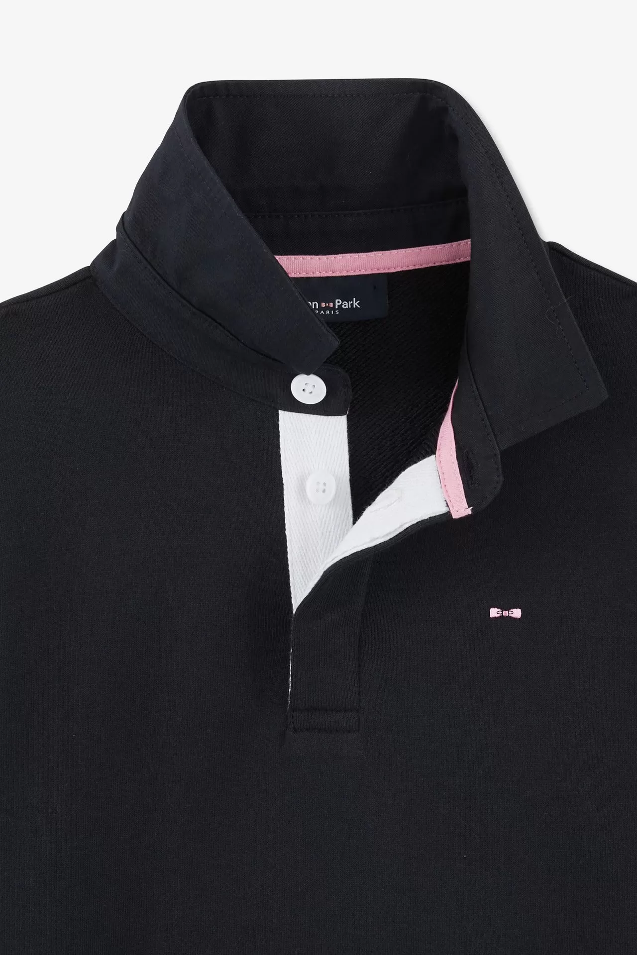 Sweatshirt col polo marine manches bicolores en coton