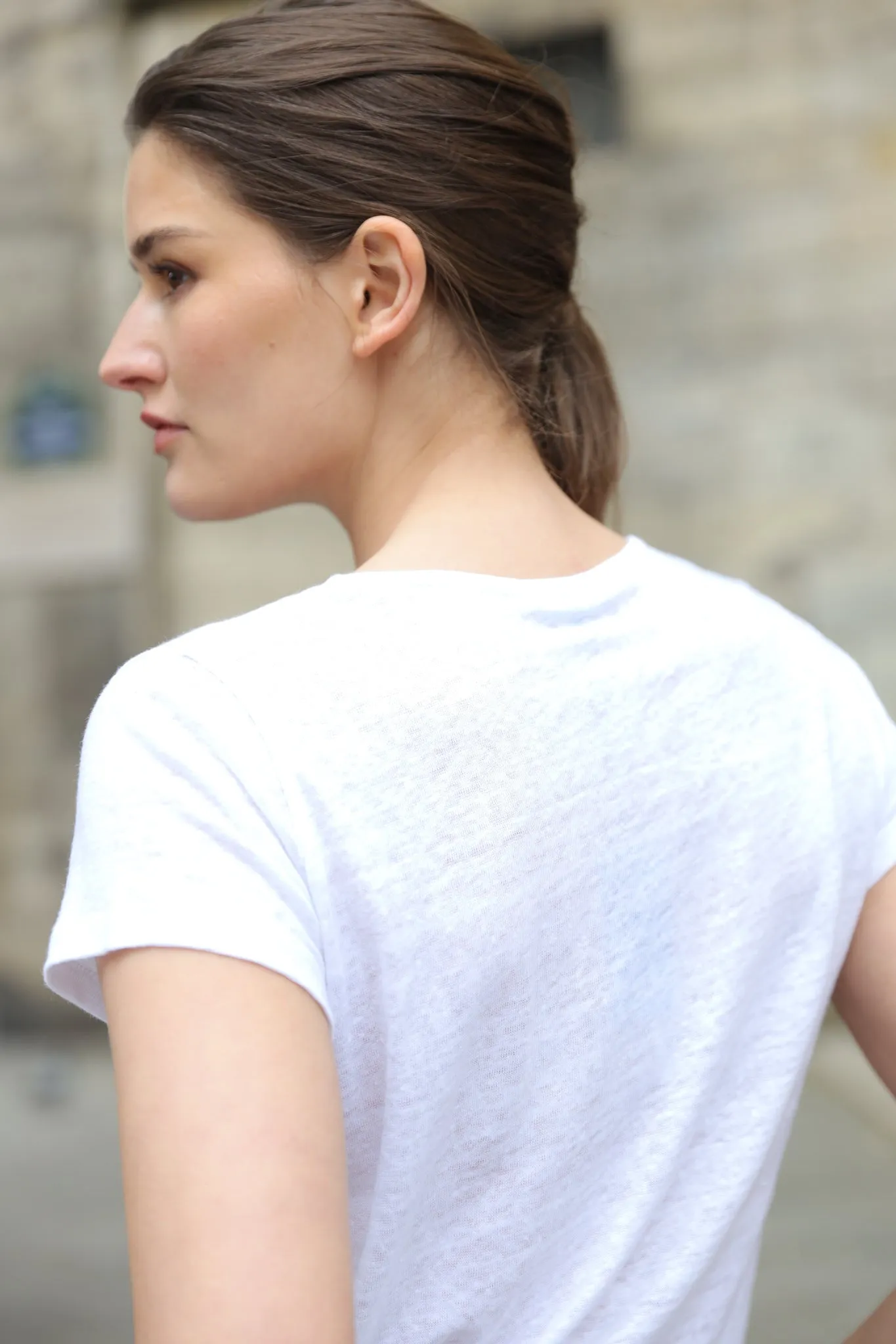 T-shirt col v en lin - Blanc