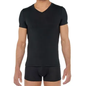 T-shirt col V Tencel Soft - noir - HOM : vente T-shirt manches cour...