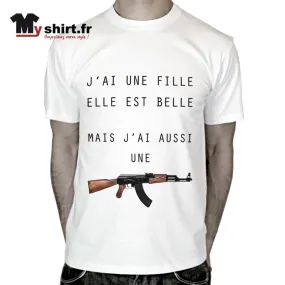 T-shirt featuring Kalashnikov design.
