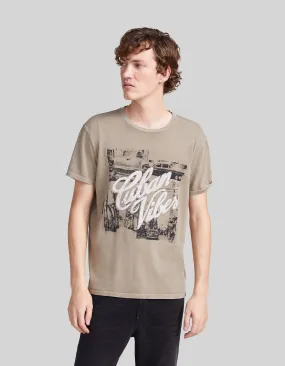 T-shirt kaki coton bio visuels voitures cubaines Homme