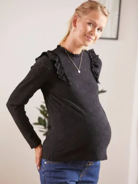 T-shirt maille fantaisie grossesse et allaitement noir - Vertbaudet