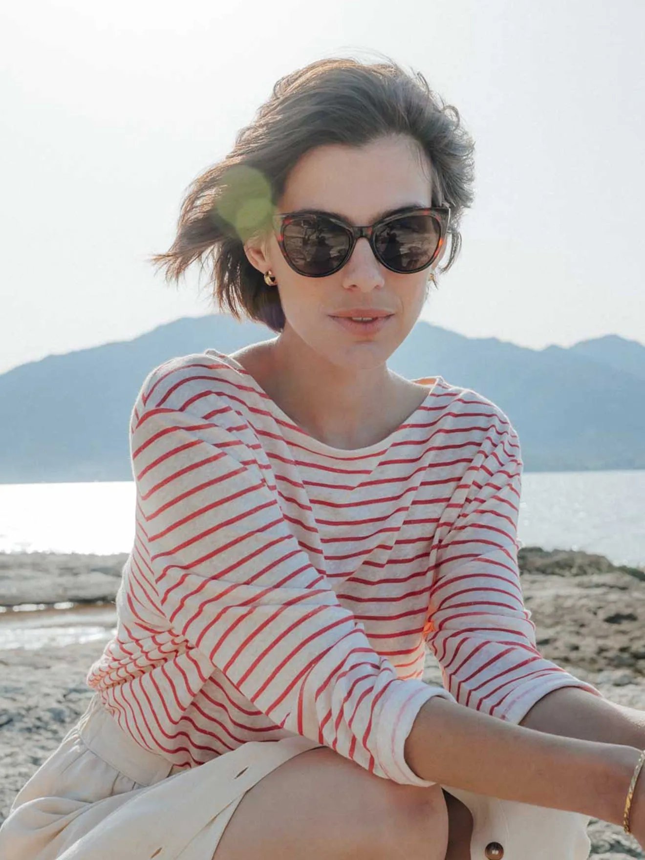 T-shirt marinière en lin femme