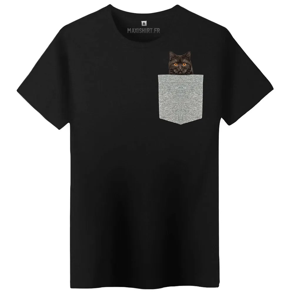 T-Shirt premium à Poche Chat noir doigt ( Taille XL ) Outlet