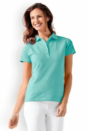 T-shirt Stretch Femme - Col polo vert d'eau