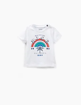 Tee-shirt blanc optique visuel arc-en-ciel bébé garçon 