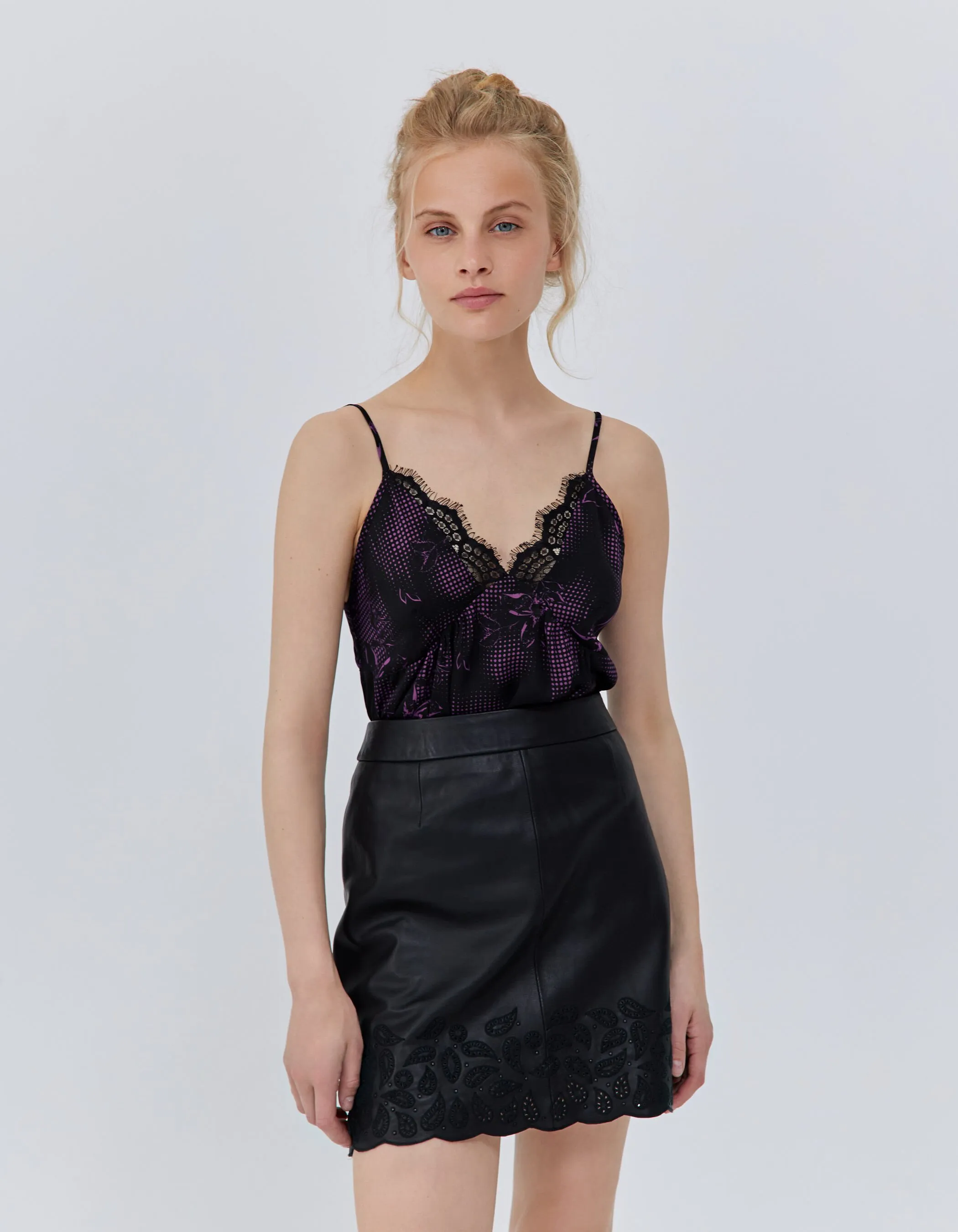Top noir esprit lingerie imprimé dandy flower Femme