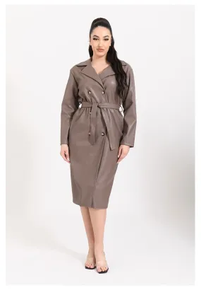 Trench coat mi-long ceinturé en simili tendance pour femmes