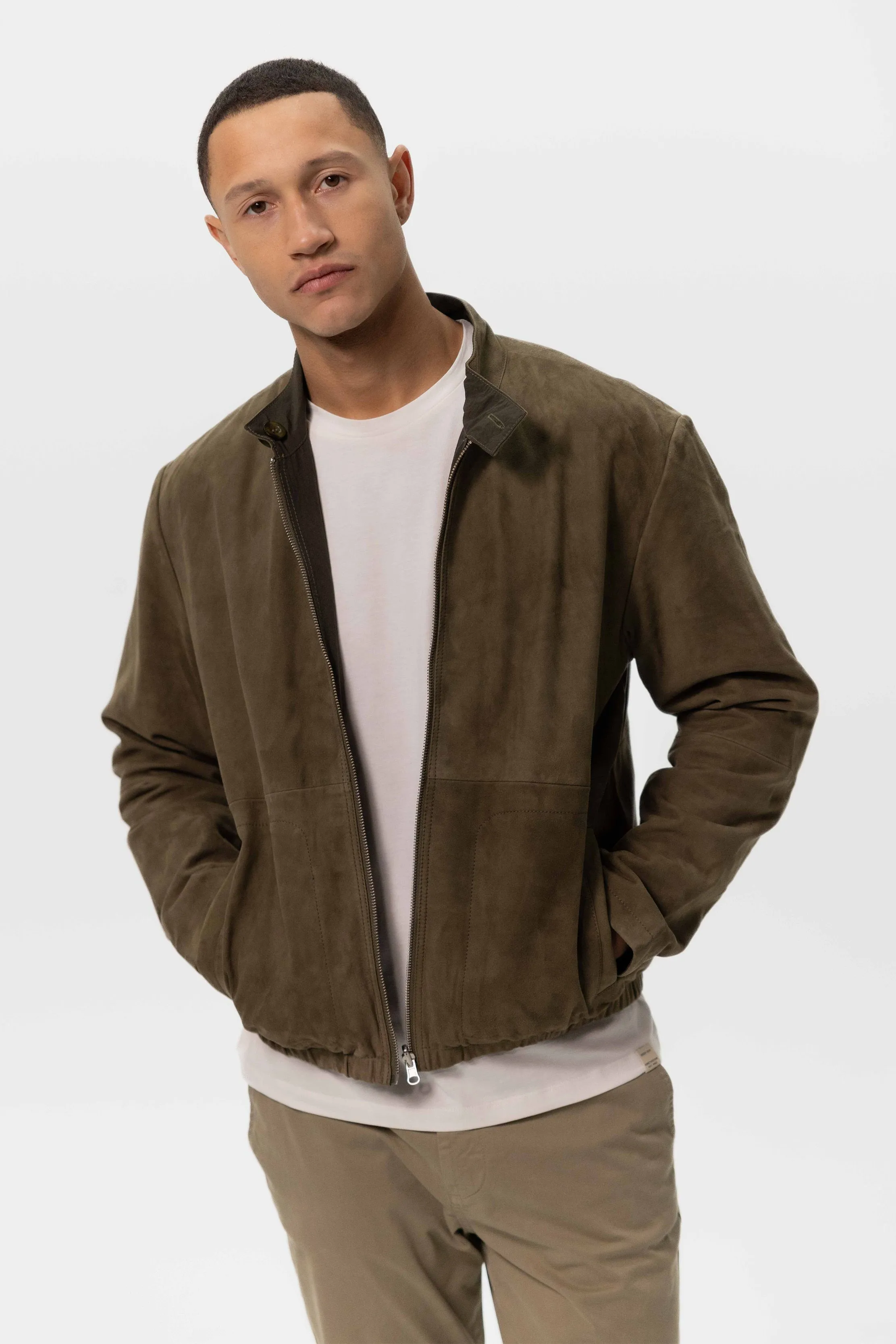 Veste bomber réversible en daim - vert foncé