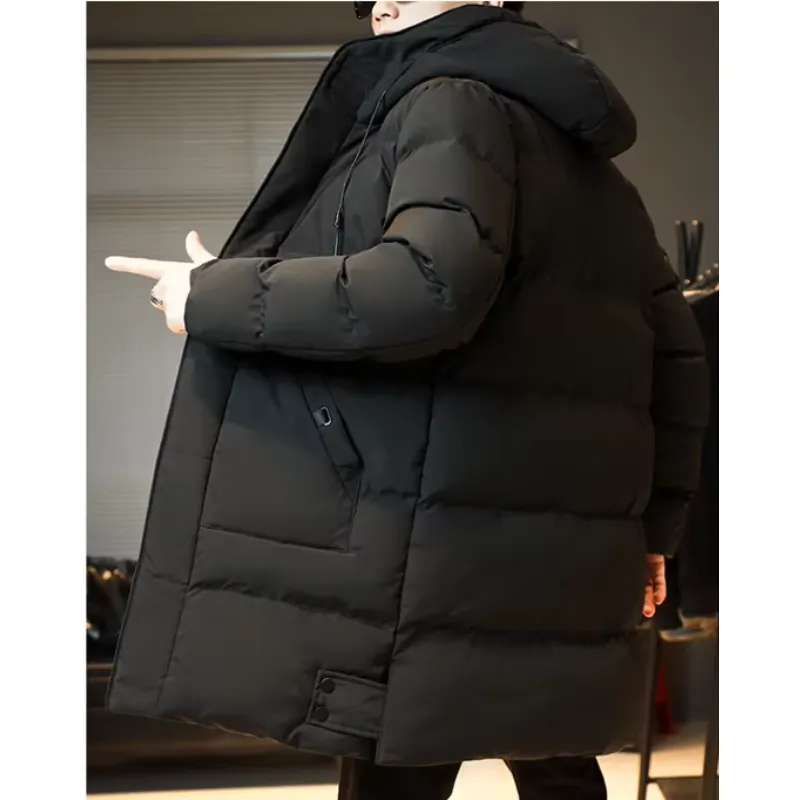 Veste bouffante homme longue avec capuche ajustable et poches zippées