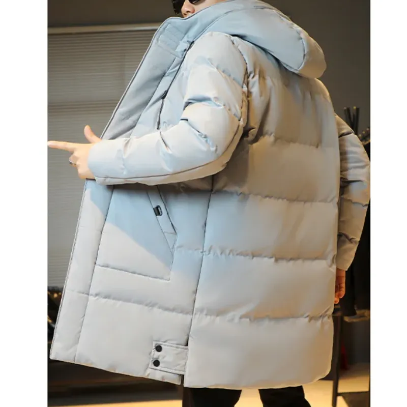 Veste bouffante homme longue avec capuche ajustable et poches zippées