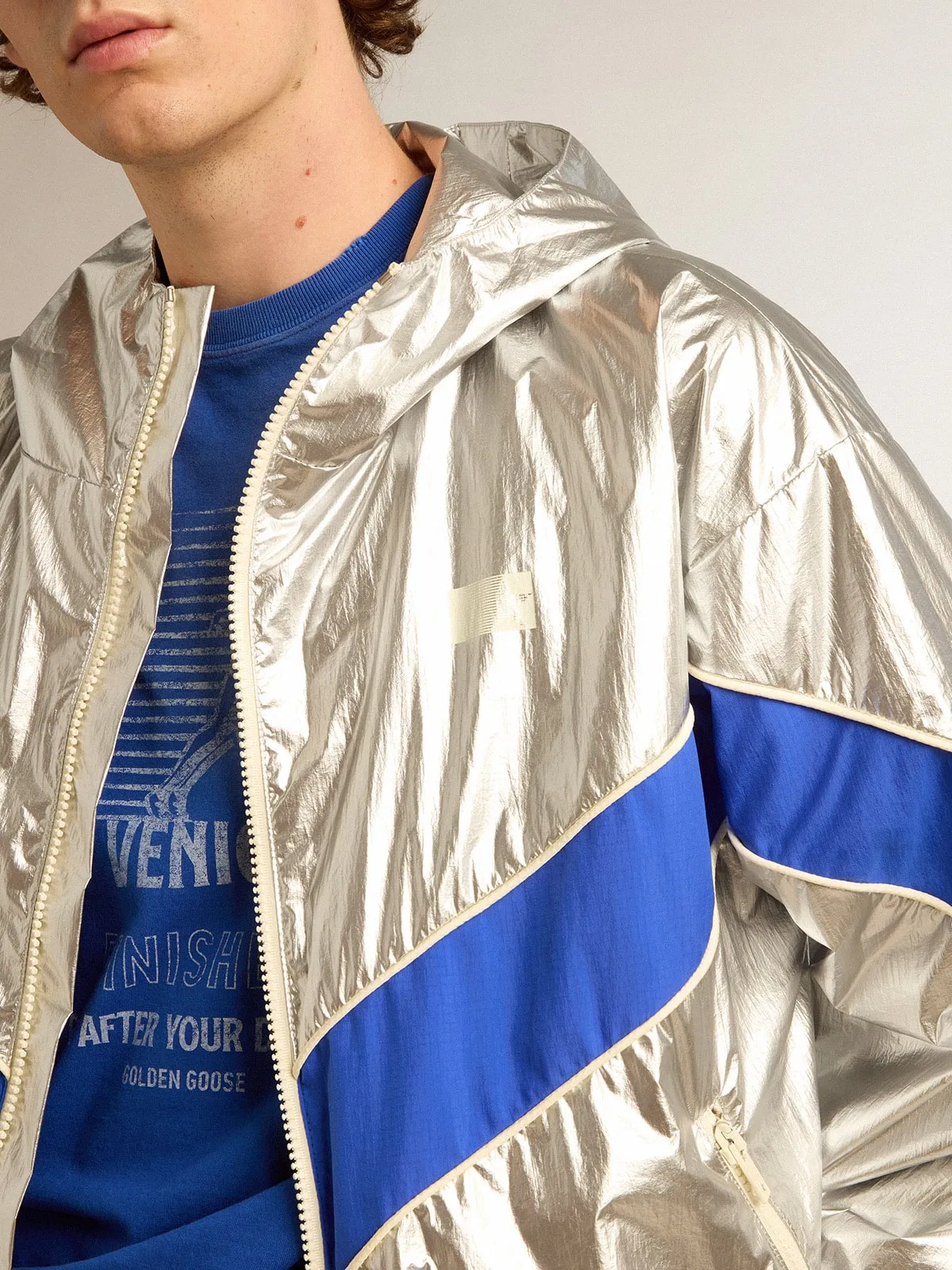 Veste coupe-vent pour homme en tissu technique argenté | Golden Goose