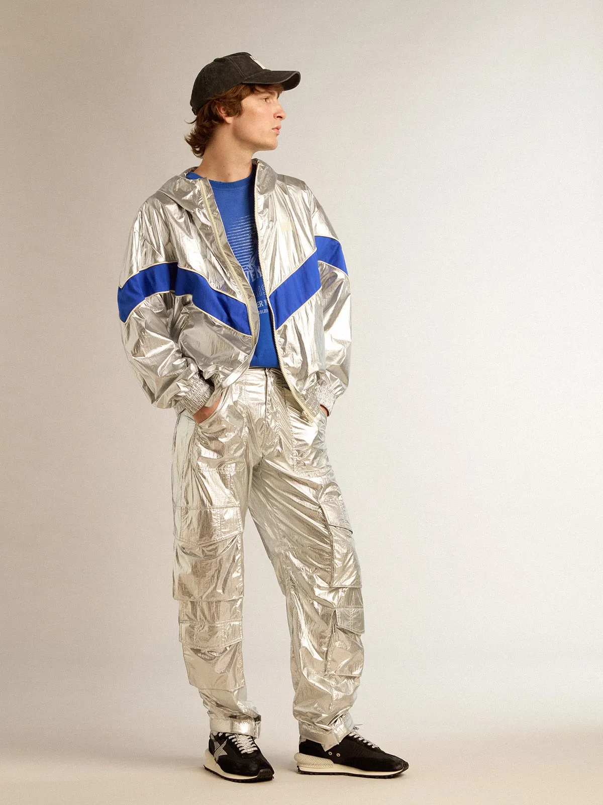 Veste coupe-vent pour homme en tissu technique argenté | Golden Goose