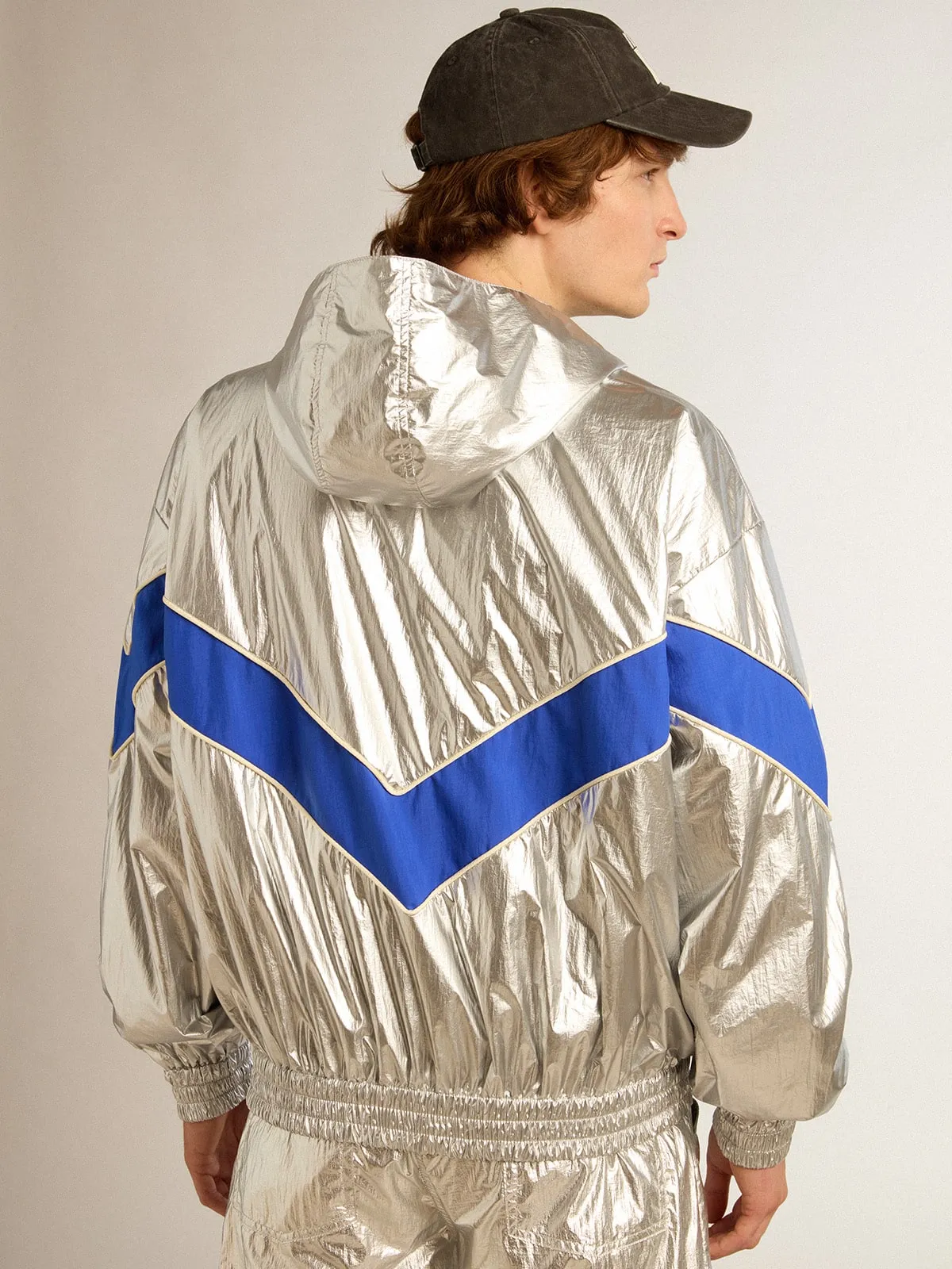 Veste coupe-vent pour homme en tissu technique argenté | Golden Goose