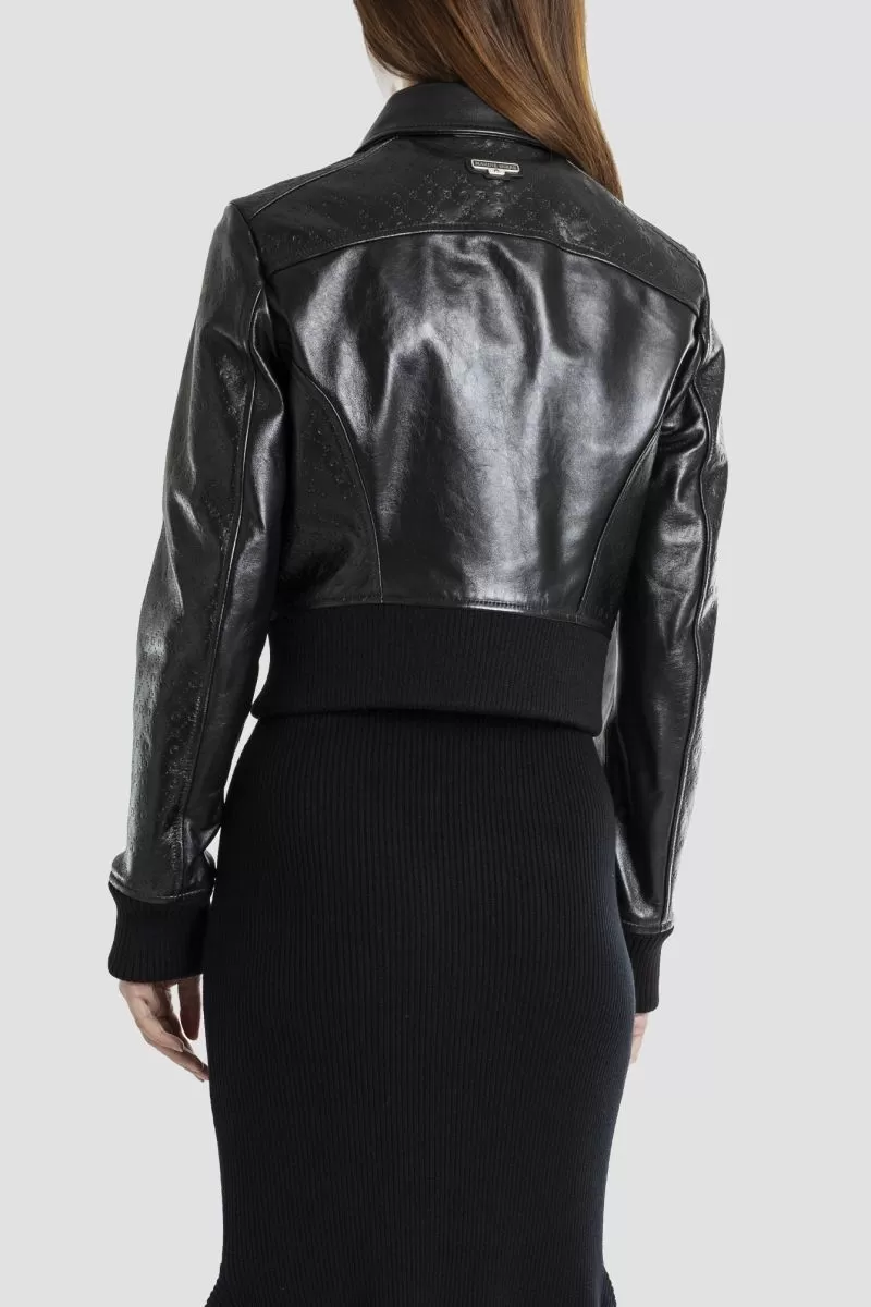 Veste courte en cuir embossé