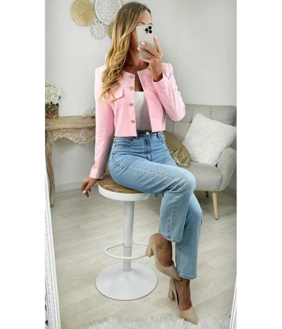 veste courte rose tendre