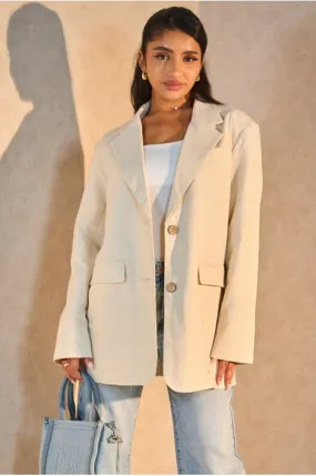Veste de blazer beige chiné en Lin
